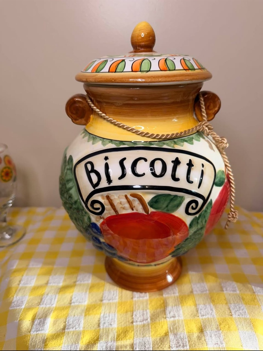Italian-Style Hand-Painted Biscotti Jar with Lid